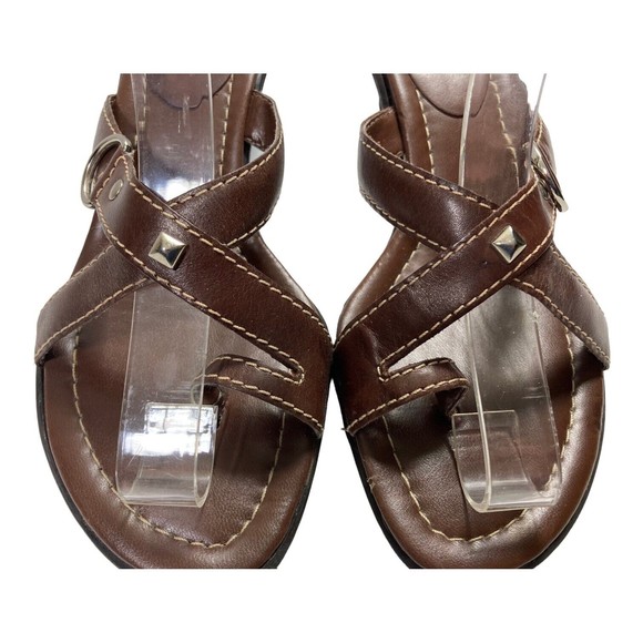 Etienne Aigner Sandals 8M Brown Leather Slip On Toe Thong Sandals - Picture 3 of 8